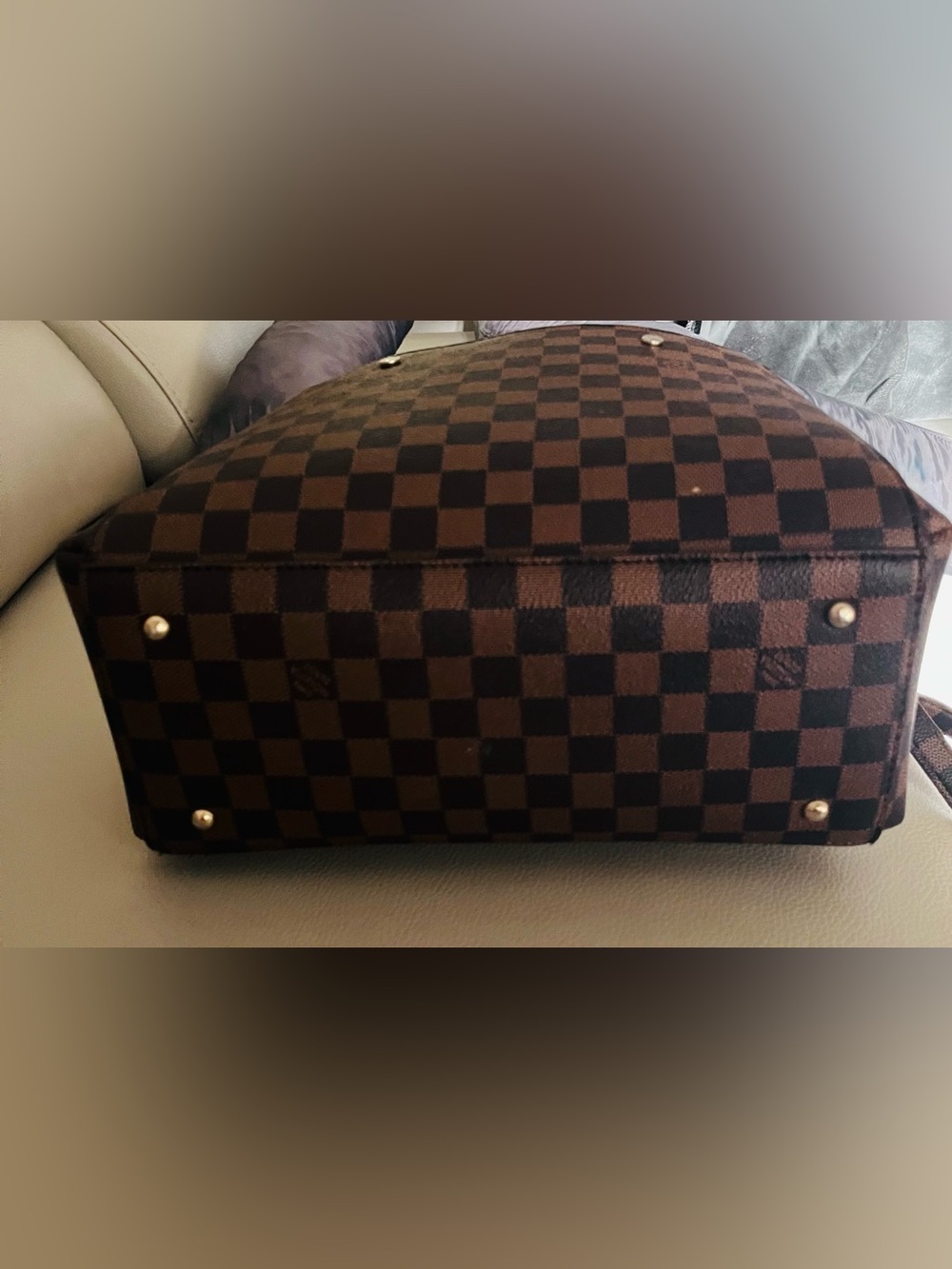 Pristine brown checkered Monogram inspired iconic logo handbag  12x8 - Picture 4 of 10